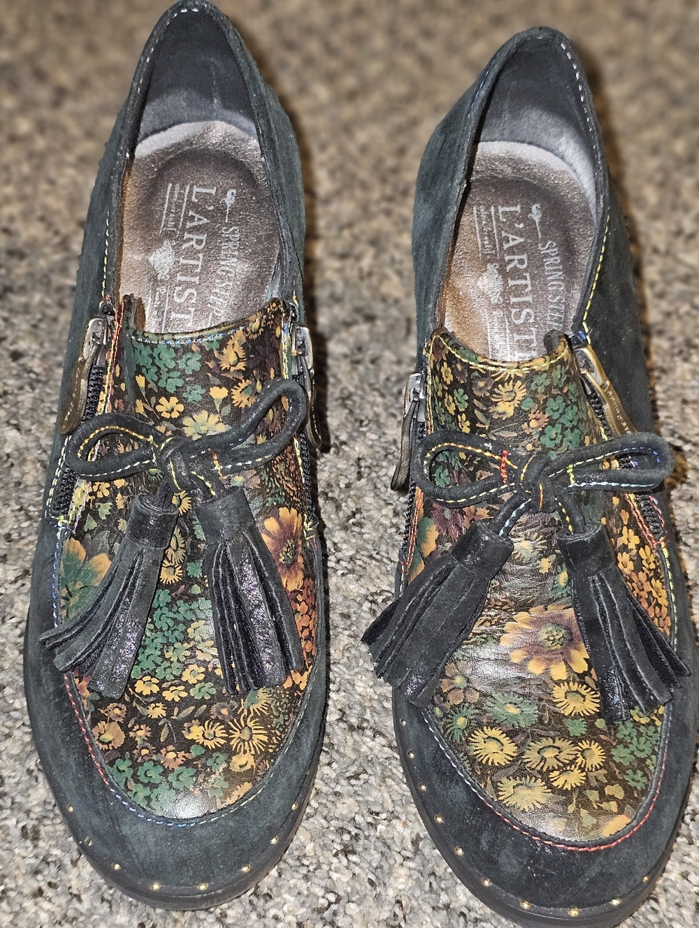 L'ATISTE Floral Tassel Ankle Booties in Black, Green, Yellow